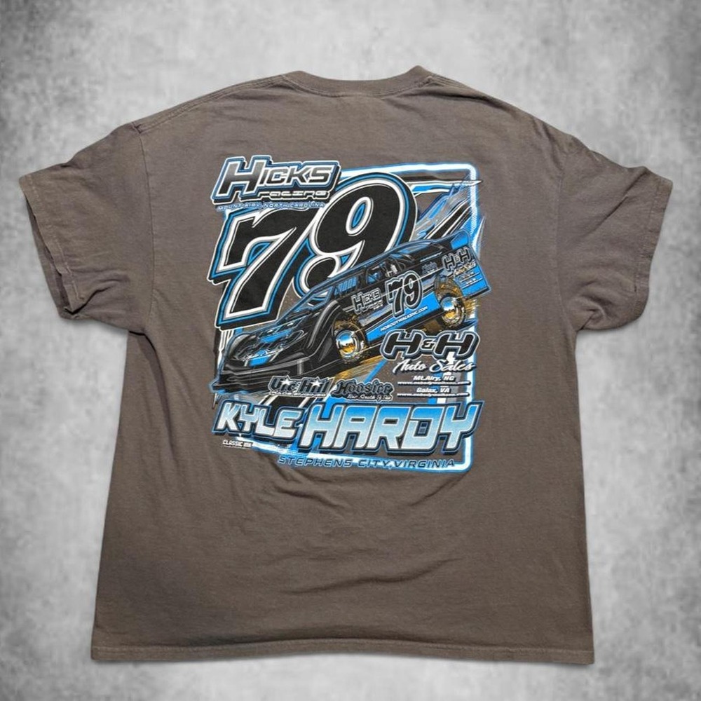 Gildan Hicks Racing 79 Kyle Hardy Graphic Tee Mens XL Gray Vintage Streetwear